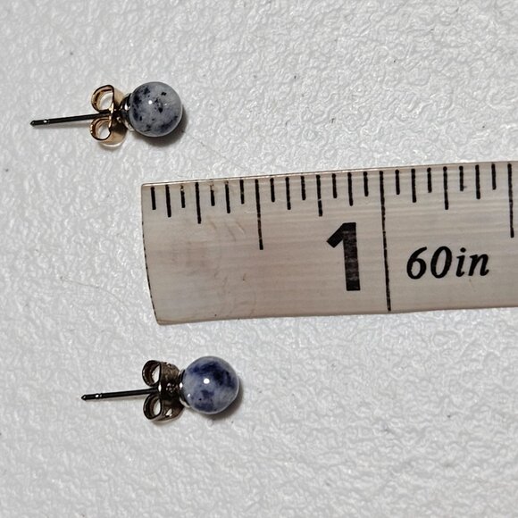 Retro Sodalite Blue Marble Ball Stud Earrings Classic Simple Fashion Jewelry - Picture 2 of 2